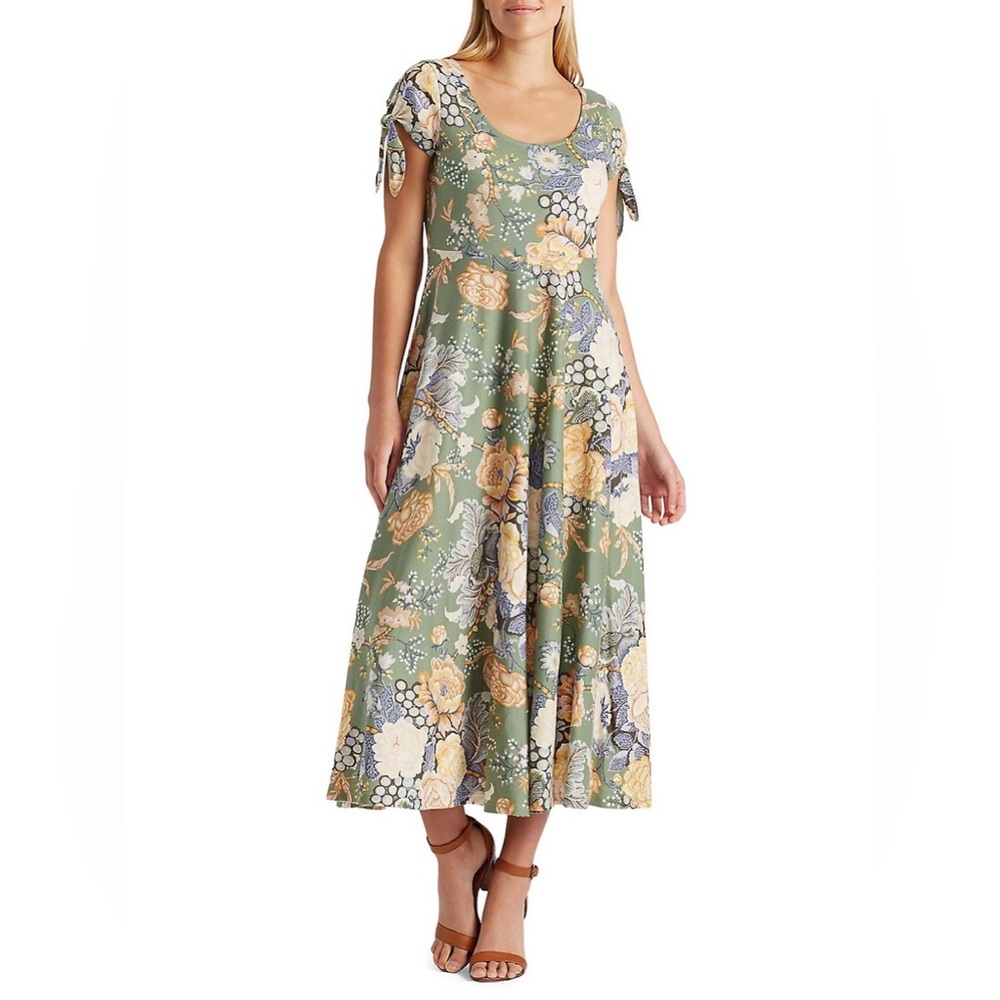 Ralph Lauren Green Floral Midi Dress